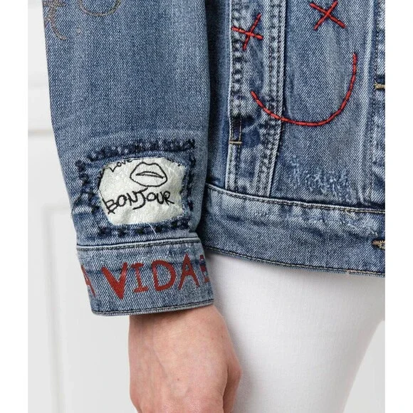Desigual Women's Chaq Yes Embroidered Jean Jacket Blue Size M 100% cotton - Picture 6 of 16